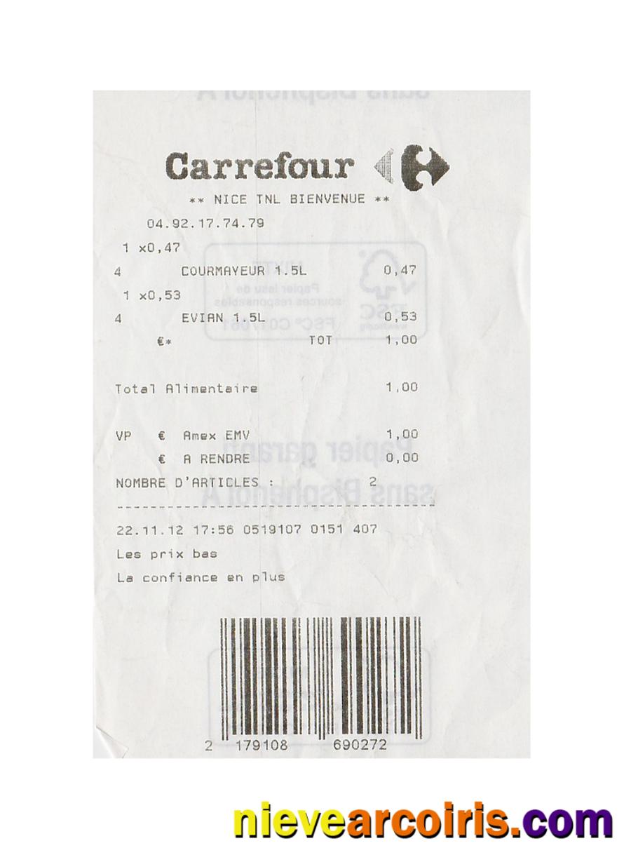 Carrefour supermarket payment receipt